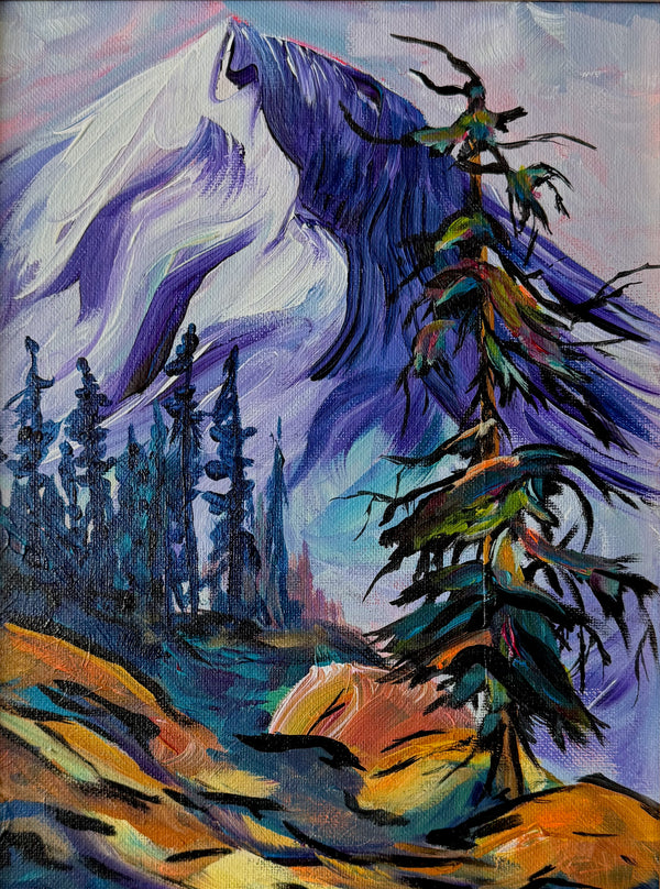 "The Hike" Original acrylic mountain painting in a gorgeous 11" x 14" antique gold frame