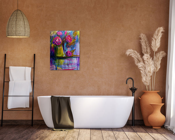 Weeping Roses original abstract with realism painting on 18" x 24" gallery wrap canvas