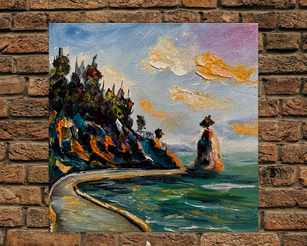 Golden Hour on the Seawall | Original Oil Painting | 6" x 6" Gallery Wrap
