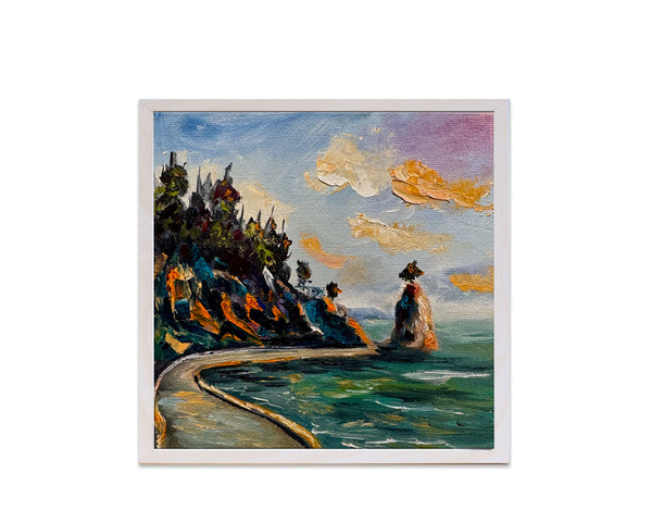 Golden Hour on the Seawall | Original Oil Painting | 6" x 6" Gallery Wrap