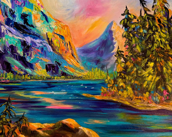 Still Waters, Sacred Ground Original Oil Painting of Spirit Island in Jasper | 24"x 30" on gallery wrap canvas