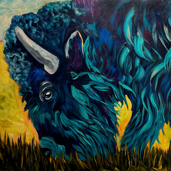 Spirit of the Plains Original Buffalo Painting on 18" x 24" Canvas — Framed
