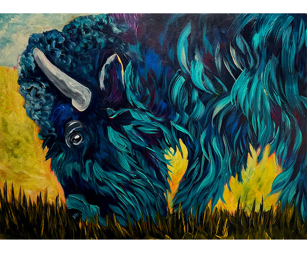Spirit of the Plains Original Buffalo Painting on 18" x 24" Canvas — Framed