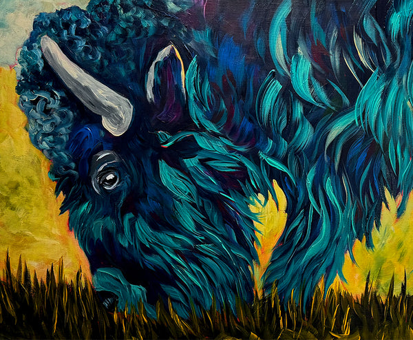 Spirit of the Plains Original Buffalo Painting on 18" x 24" Canvas — Framed