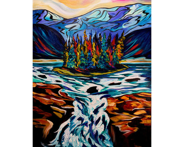 Sunwapta Falls — Jasper National Park Original Acrylic Painting on 16" X 20" Gallery Wrap Canvas
