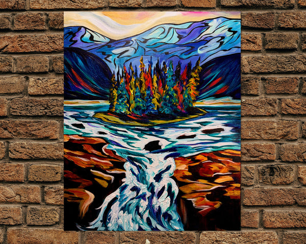Sunwapta Falls — Jasper National Park Original Acrylic Painting on 16" X 20" Gallery Wrap Canvas