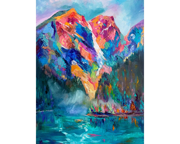 The Fog is Lifting on Moraine Lake Original Oil Painting on 24" x 36" gallery wrap canvas
