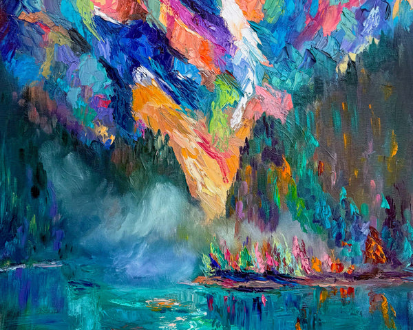 The Fog is Lifting on Moraine Lake Original Oil Painting on 24" x 36" gallery wrap canvas