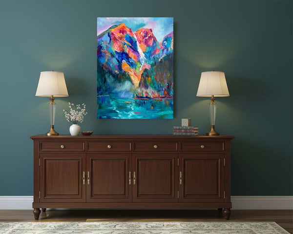 The Fog is Lifting on Moraine Lake Original Oil Painting on 24" x 36" gallery wrap canvas