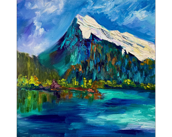 The Quiet Strength of Rundle Original mountain oil painting on 14" x 14" gallery wrap canvas