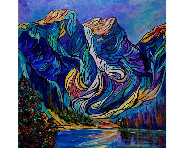 Three Beauties at Moraine Lake Original Painting on 24" x 24" Gallery Wrap Canvas