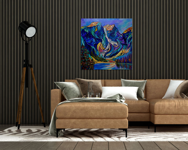 Three Beauties at Moraine Lake Original Painting on 24" x 24" Gallery Wrap Canvas