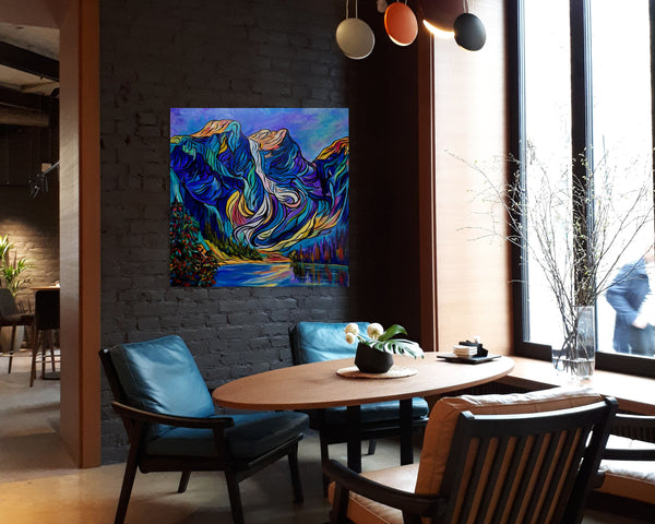 Three Beauties at Moraine Lake Original Painting on 24" x 24" Gallery Wrap Canvas