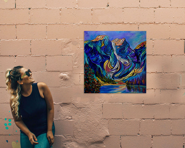 Three Beauties at Moraine Lake Original Painting on 24" x 24" Gallery Wrap Canvas