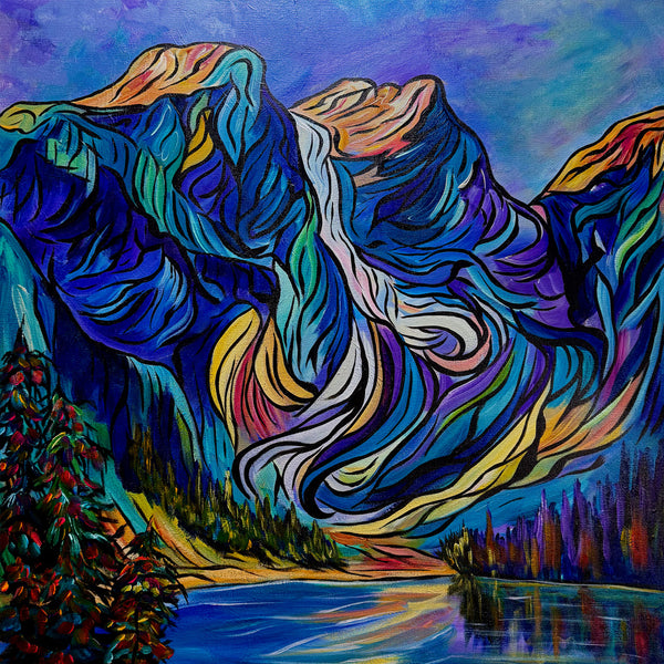 Three Beauties at Moraine Lake Original Painting on 24" x 24" Gallery Wrap Canvas