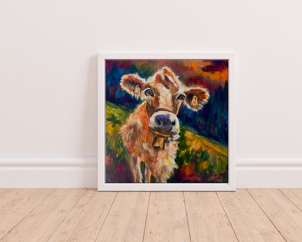 Well Hello There | Original Colourful Cow Painting