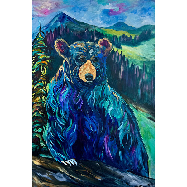 A Mystic Gaze original expressionist bear painting on 24" x 36" gallery wrap canvas