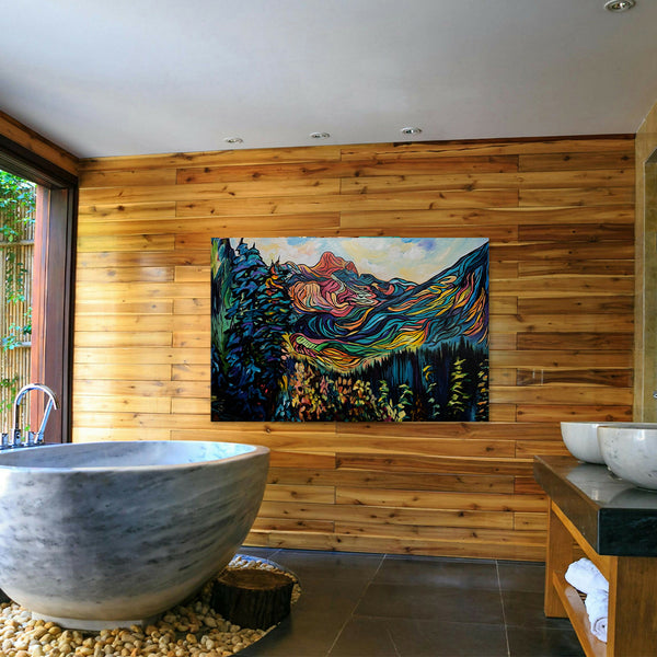 Cathedral's Splendour original Rocky Mountain painting on 24" x 36" gallery wrap canvas