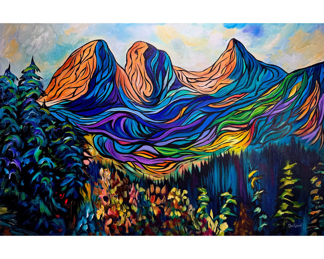 Calgary Foothills painting with Mountains in the background