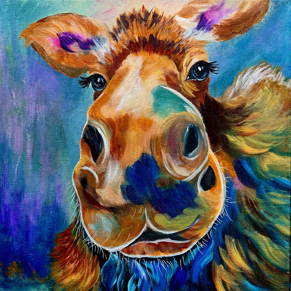 Through Kind Eyes original moose painting 12" x 12" gallery wrap canvas