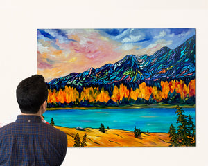 Large Affordable Original Painting of the Bow River Valley on Un-stretched, Unframed 48" x 36" Canvas
