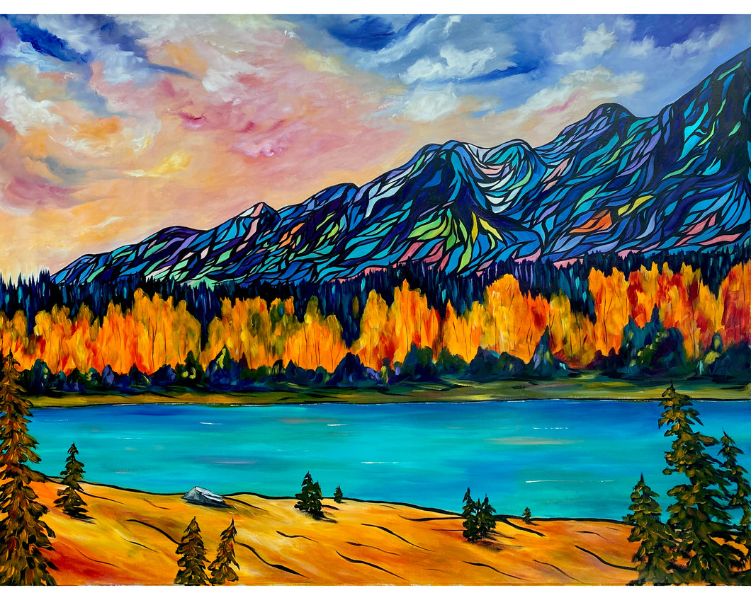 Large Affordable Original Painting of the Bow River Valley on Un-stretched, Unframed 48