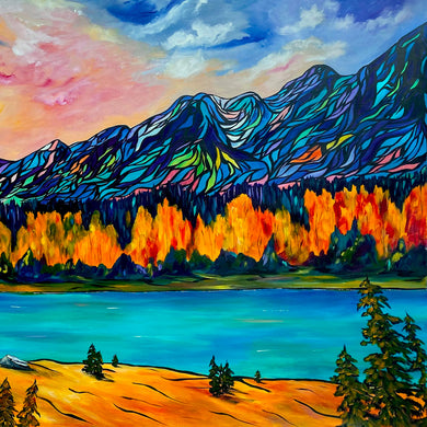 Large Affordable Original Painting of the Bow River Valley on Un-stretched, Unframed 48
