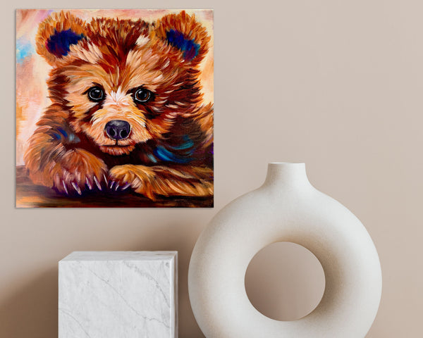 Bear Hugs Original little bear painting on 12" x 12" gallery wrap canvas