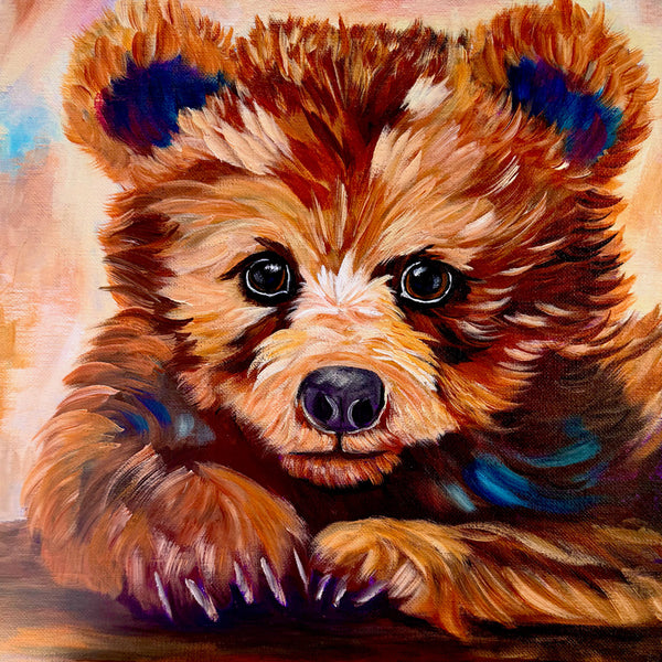 Bear Hugs Original little bear painting on 12" x 12" gallery wrap canvas