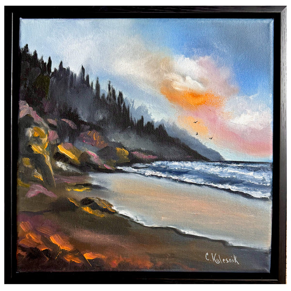 Coastal Bliss | Original Oil Painting | 10" x 10" Gallery Wrap in a floating wood frame
