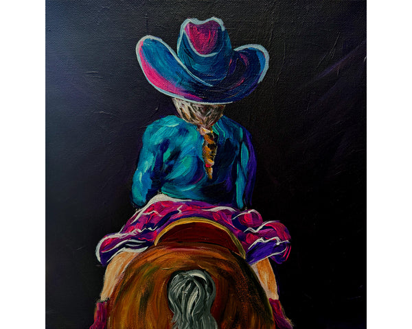 Little Cowgirl, Big Dreams Original Painting on 12" x 12" gallery wrap canvas