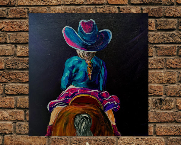 Little Cowgirl, Big Dreams Original Painting on 12" x 12" gallery wrap canvas