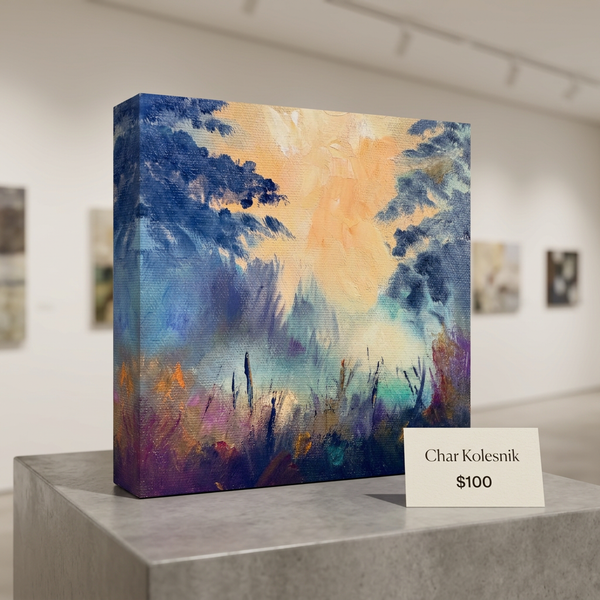 A Misty Morning Walk Original Oil Painting on 6" x 6" gallery wrap canvas