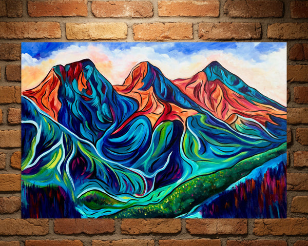 For the Love of Sisters Original Three Sisters Mountains in Canmore | Acrylic on 24" x 36" gallery wrap canvas