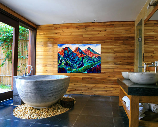 For the Love of Sisters Original Three Sisters Mountains in Canmore | Acrylic on 24" x 36" gallery wrap canvas