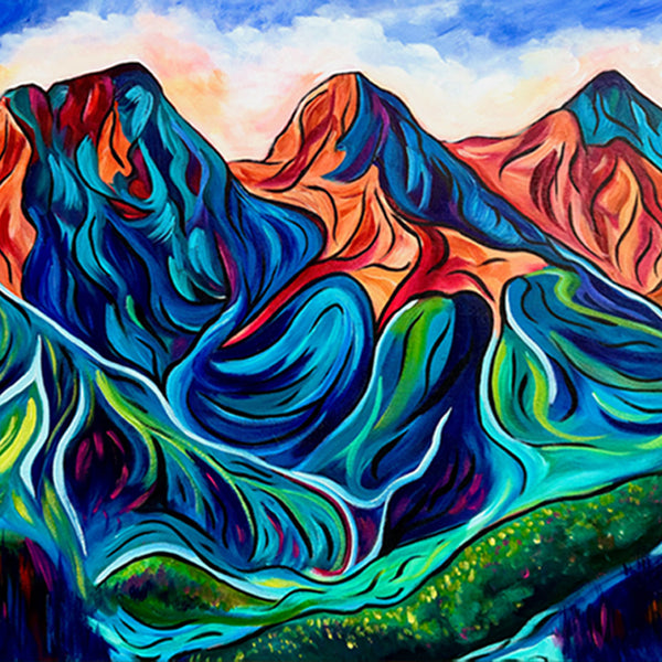For the Love of Sisters Original Three Sisters Mountains in Canmore | Acrylic on 24" x 36" gallery wrap canvas