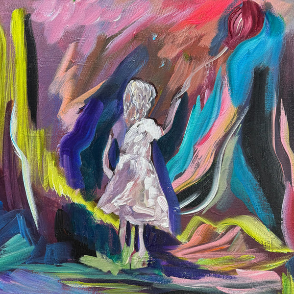 "The Girl With Kaleidoscope Eyes" | Original Abstract Girl with Balloon Painting 16" x 20"
