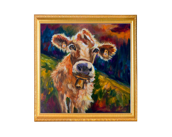 Well Hello There | Original Colourful Cow Painting