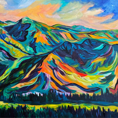 Original Painting of the Canadian Rockies view from Kimberly Ski Hill on 24