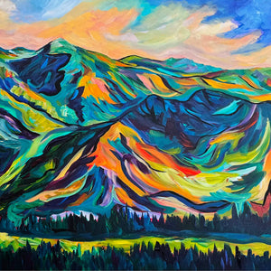 Original Painting of the Canadian Rockies view from Kimberly Ski Hill on 24" x 36" Gallery Wrap Canvas is perfect for a cozy home decor