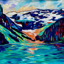 Load image into Gallery viewer, Large Original Painting of Lake Louise on 38&quot; x 36&quot; Affordable UN-STRETCHED Canvas Roll