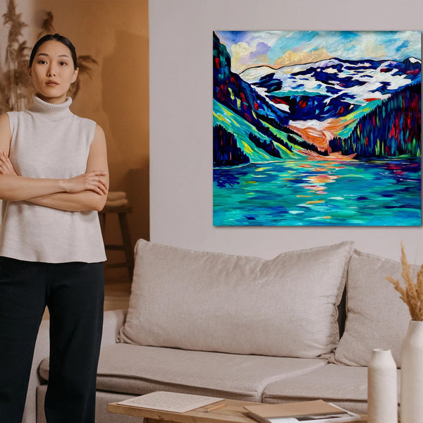 Large Original Painting of Lake Louise on 38" x 36" Affordable UN-STRETCHED Canvas Roll