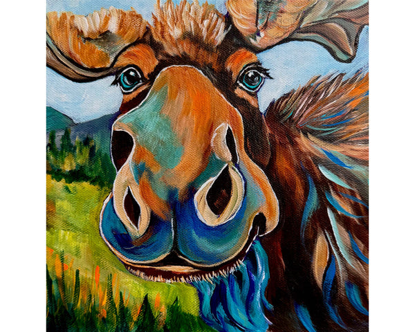 Marvin Original Moose Painting | Acrylics on 8" x 8" Gallery Wrap Canvas