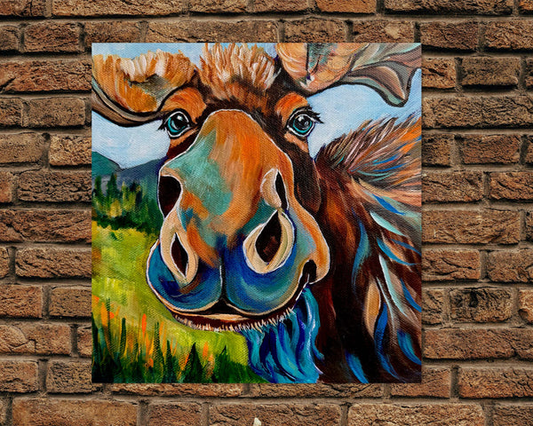 Marvin Original Moose Painting | Acrylics on 8" x 8" Gallery Wrap Canvas