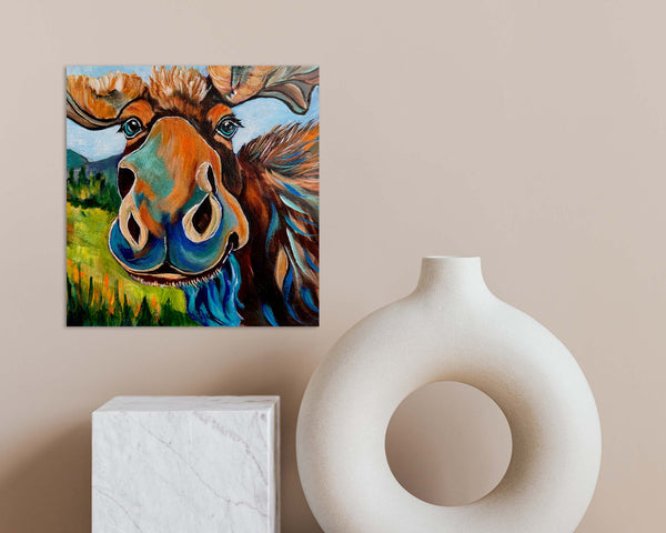 Marvin Original Moose Painting | Acrylics on 8" x 8" Gallery Wrap Canvas
