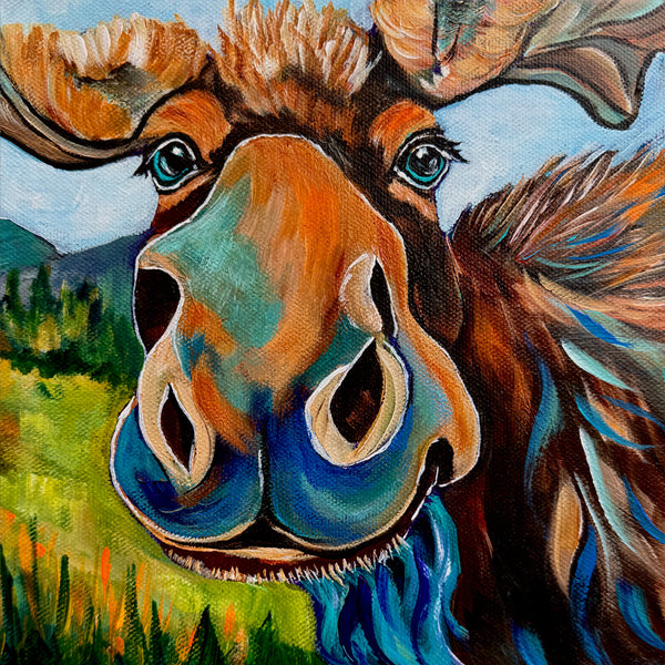 Marvin Original Moose Painting | Acrylics on 8" x 8" Gallery Wrap Canvas