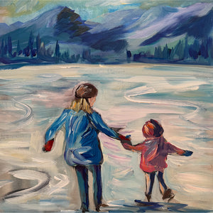 "Mommy I'm Doing It!" Is an original expressionist painting 12" x 12" Gallery Wrap Canvas