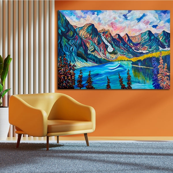 Peaks of Wonder Large original painting of Moraine Lake and the Valley of the Ten Peaks 64" x 44" on Un-Stretched Canvas Roll
