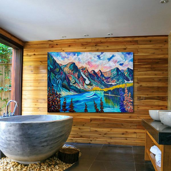 Peaks of Wonder Large original painting of Moraine Lake and the Valley of the Ten Peaks 64" x 44" on Un-Stretched Canvas Roll