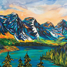Load image into Gallery viewer, Beautiful original painting of Moraine Lake and the Valley of the Ten Peaks in Banff National Park by CharkoleDesigns